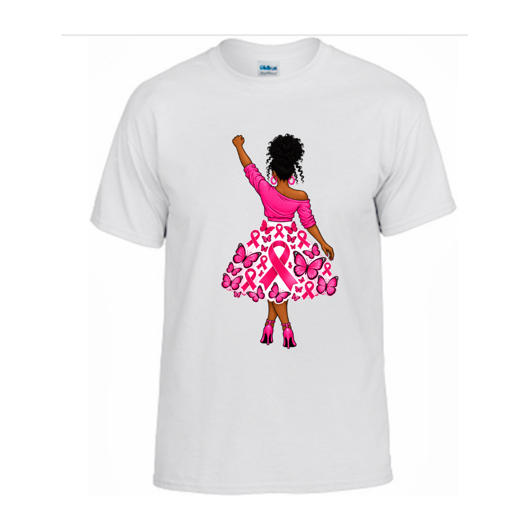 Unisex Short Sleeve T-Shirt (Breast Cancer Awareness T Shirt, African American Pink Ribbon Dress Graphic Tee)