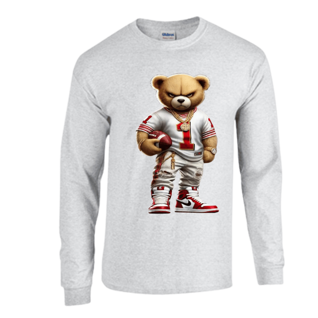Unisex Short and Long Sleeve T-Shirt (49ers Bear #1 Football)
