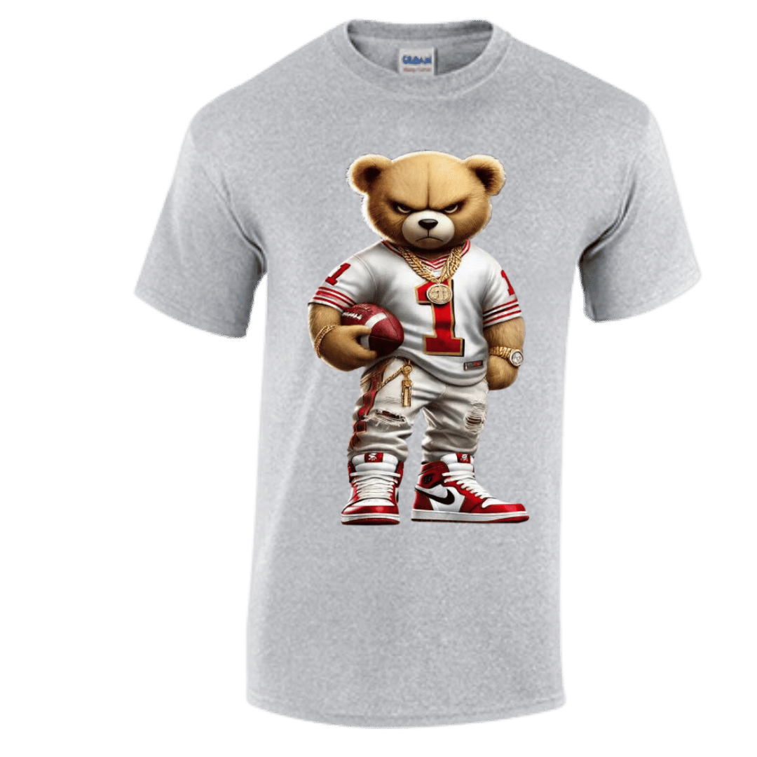 Unisex Short and Long Sleeve T-Shirt (49ers Bear #1 Football)