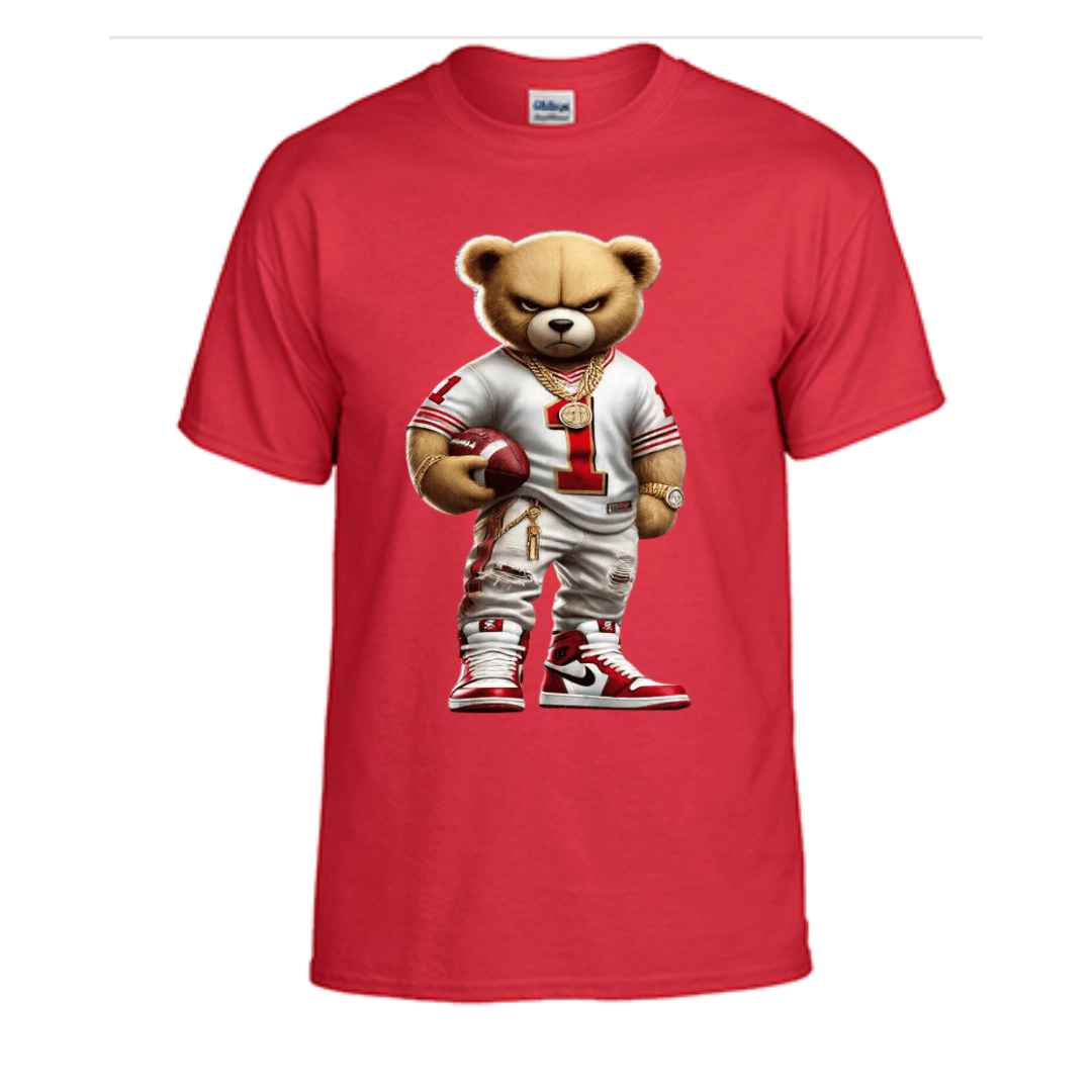 Unisex Short and Long Sleeve T-Shirt (49ers Bear #1 Football)