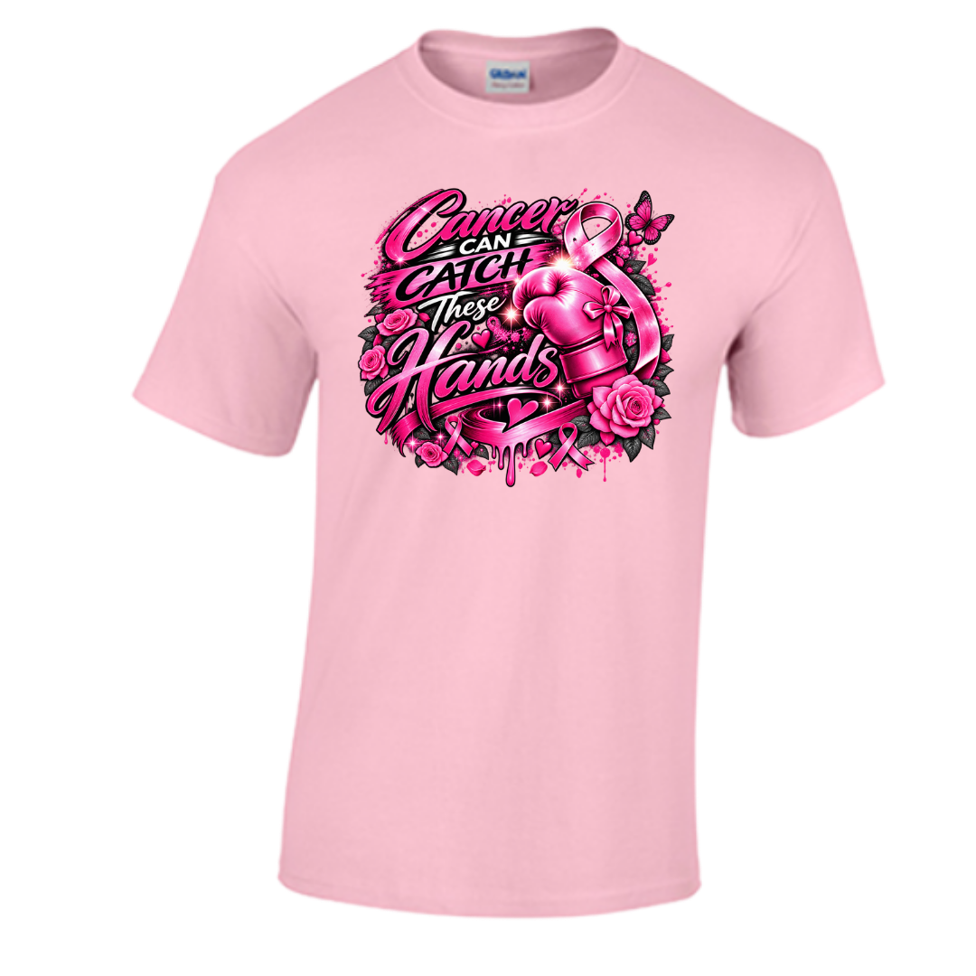 Unisex Short Sleeve T-Shirt (Breast Cancer Awareness Boxing Glove Pink Ribbon Fighter Support Pink)