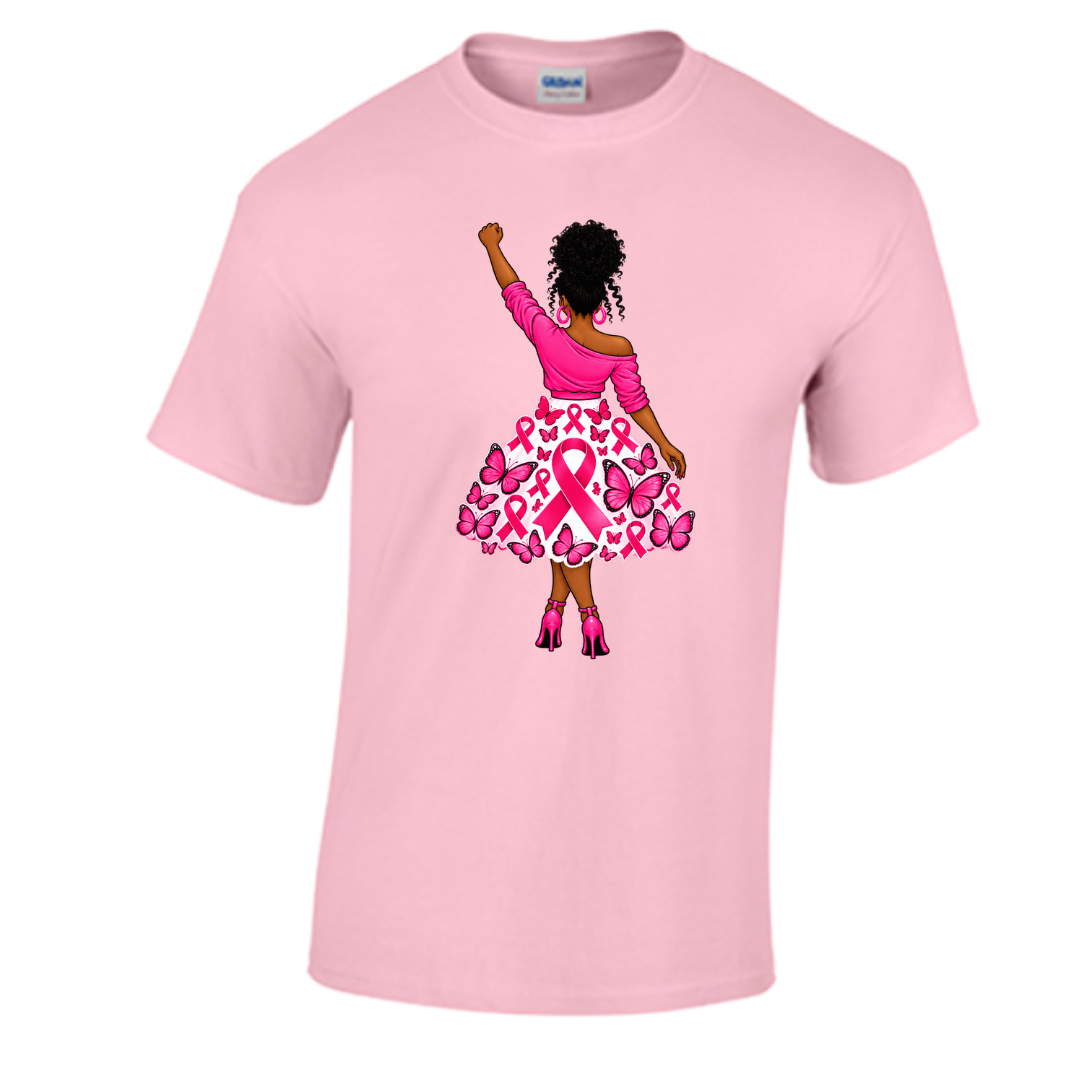 Unisex Short Sleeve T-Shirt (Breast Cancer Awareness T Shirt, African American Pink Ribbon Dress Graphic Tee)