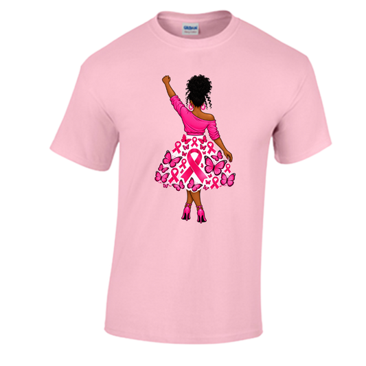 Unisex Short Sleeve T-Shirt (Breast Cancer Awareness T Shirt, African American Pink Ribbon Dress Graphic Tee)