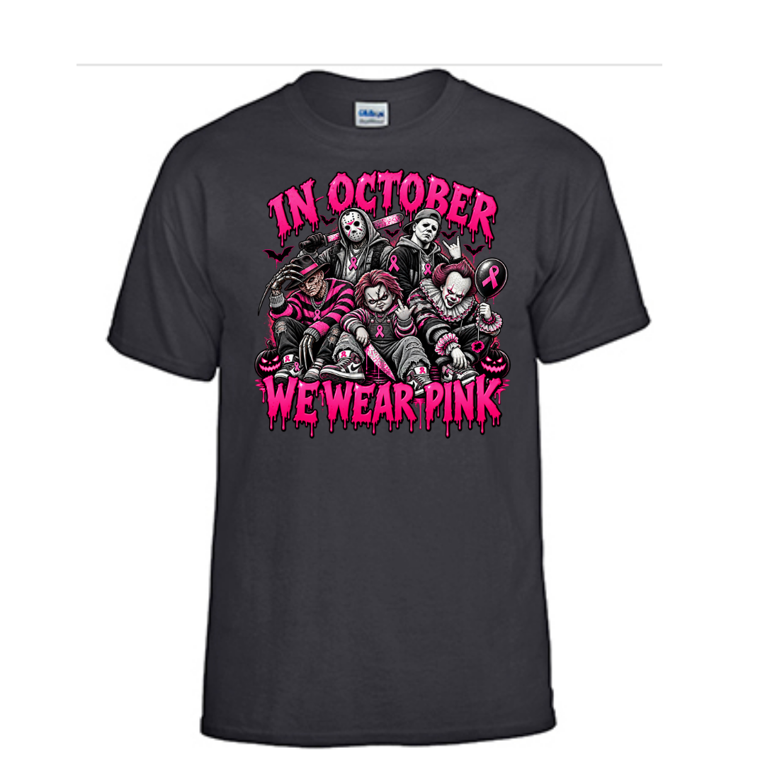 Unisex Short and T-Shirt (Horror Icons Breast Cancer Awareness Halloween T-Shirts)