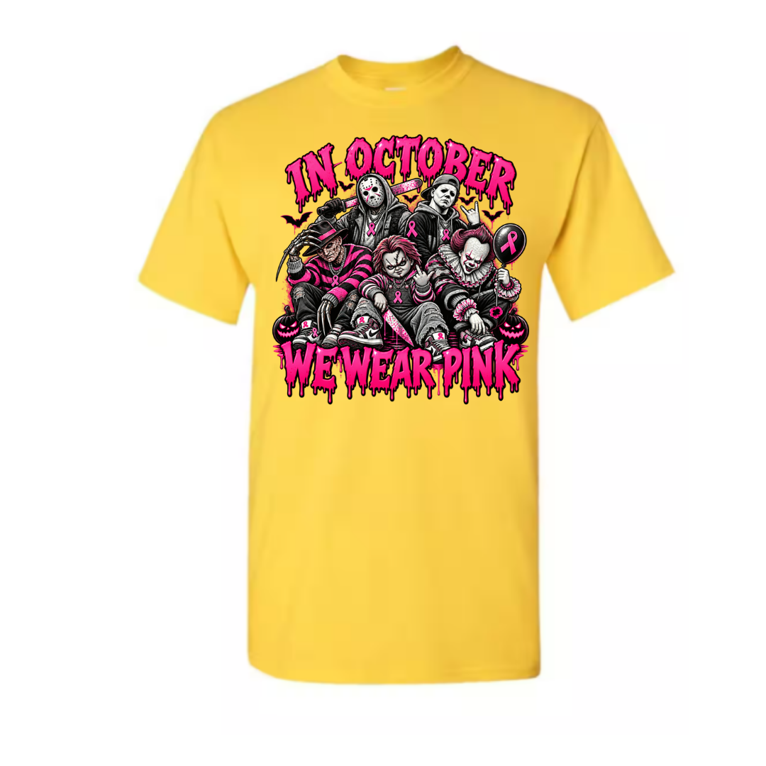 Unisex Short and T-Shirt (Horror Icons Breast Cancer Awareness Halloween T-Shirts)