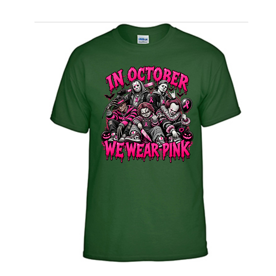 Unisex Short and T-Shirt (Horror Icons Breast Cancer Awareness Halloween T-Shirts)