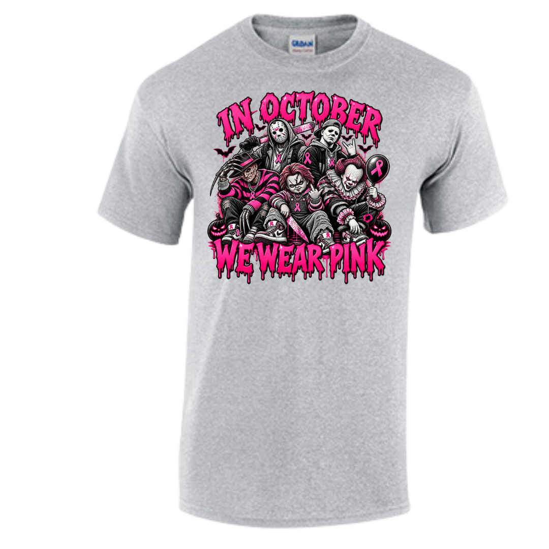 Unisex Short and T-Shirt (Horror Icons Breast Cancer Awareness Halloween T-Shirts)