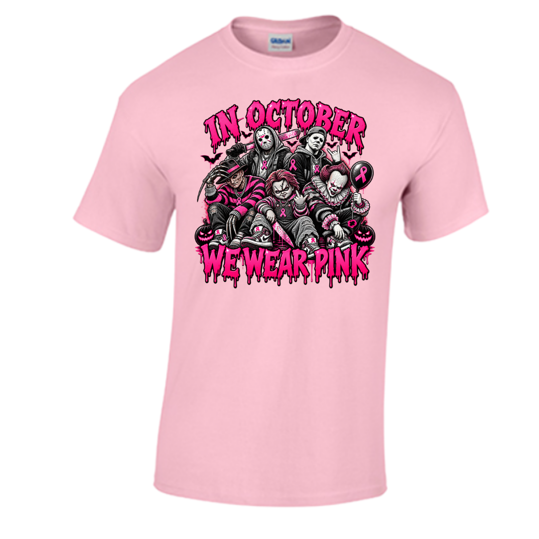 Unisex Short and T-Shirt (Horror Icons Breast Cancer Awareness Halloween T-Shirts)