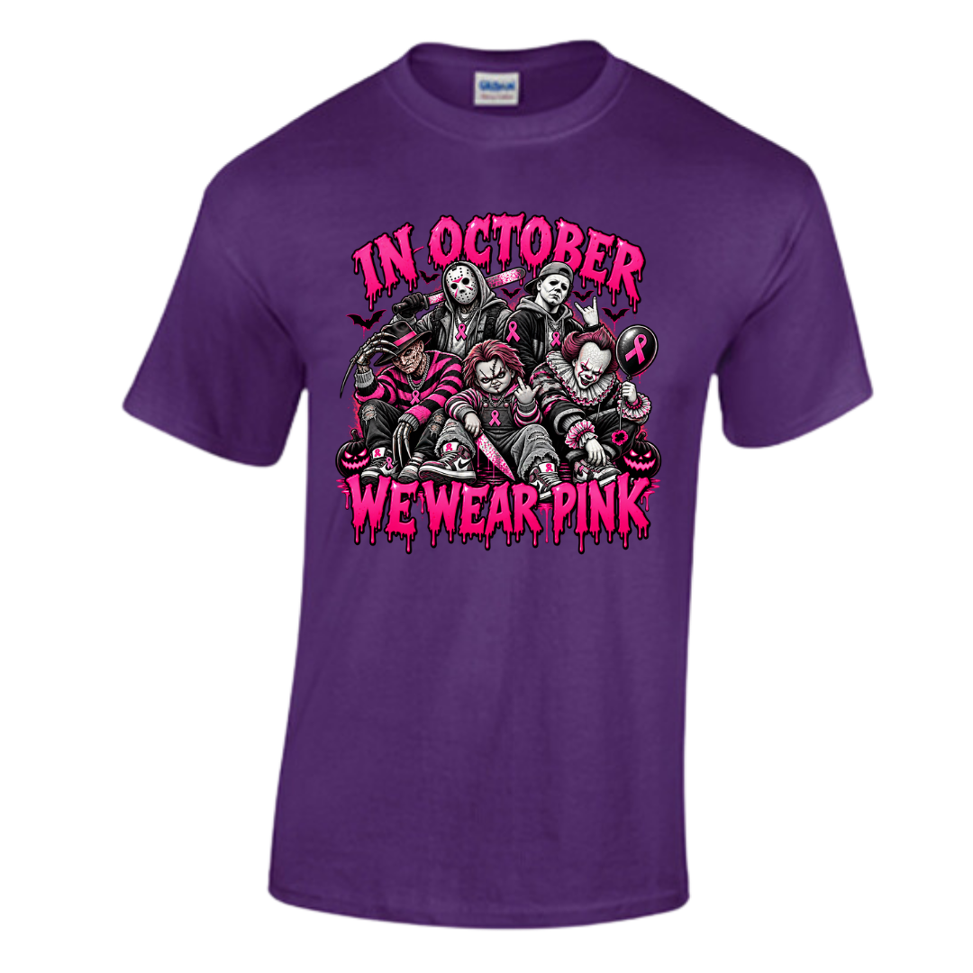 Unisex Short and T-Shirt (Horror Icons Breast Cancer Awareness Halloween T-Shirts)