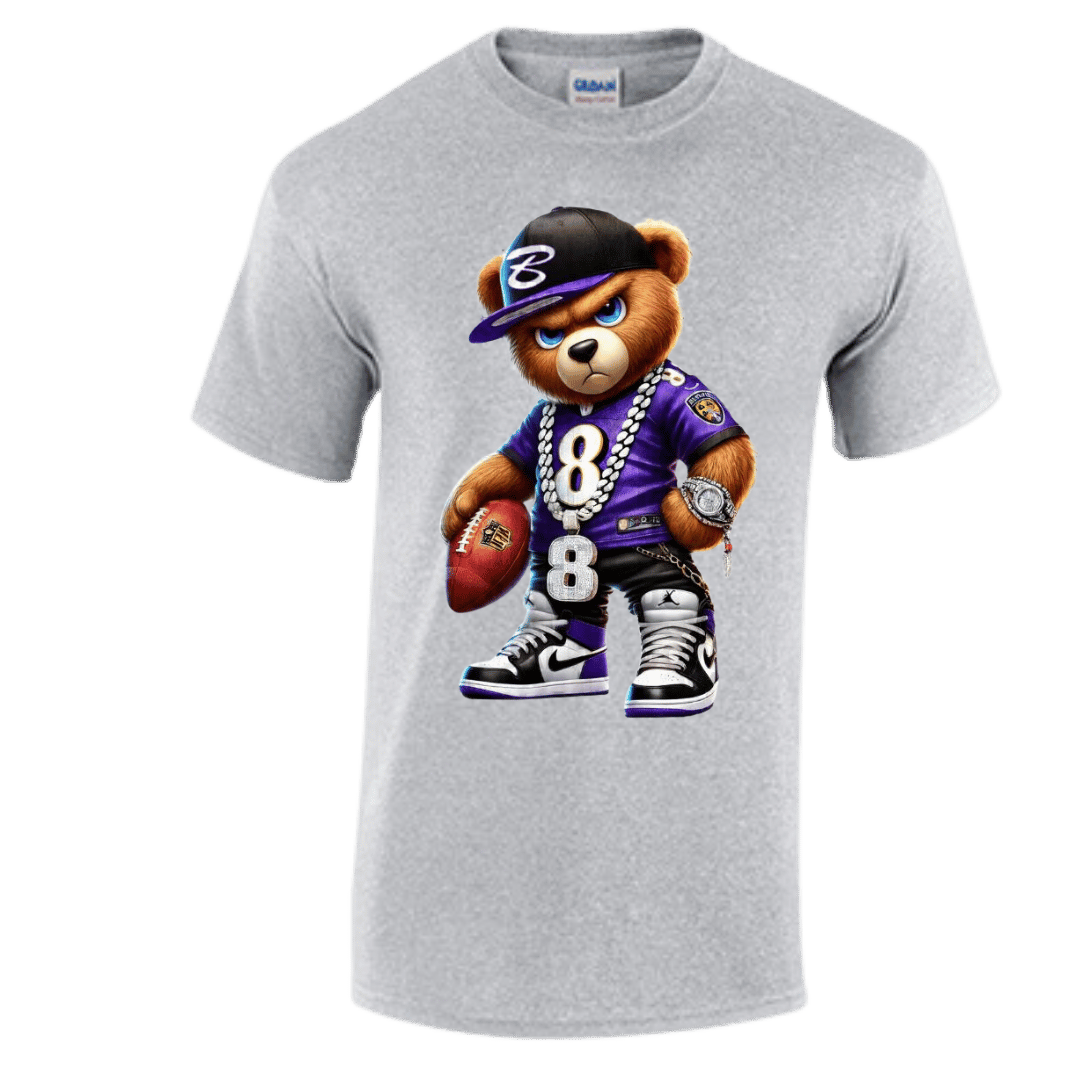 Unisex Short and Long Sleeve T-Shirt (Ravens Bear #8 Football)