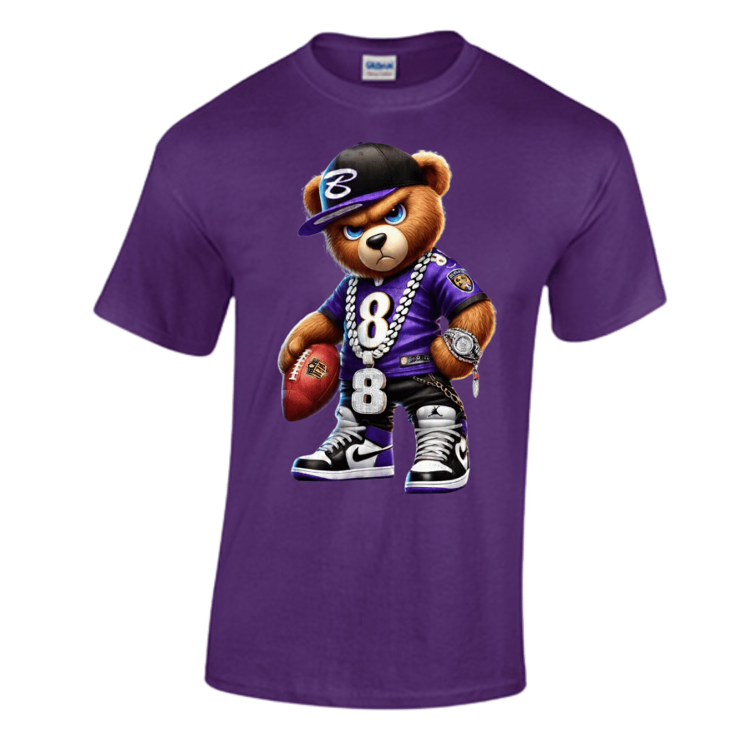 Unisex Short and Long Sleeve T-Shirt (Ravens Bear #8 Football)