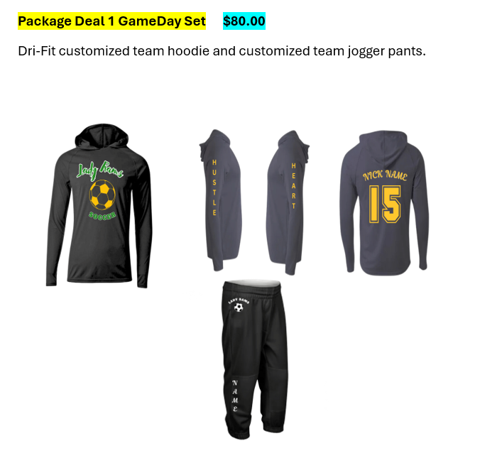 FMS Lady Rams Soccer Team Package