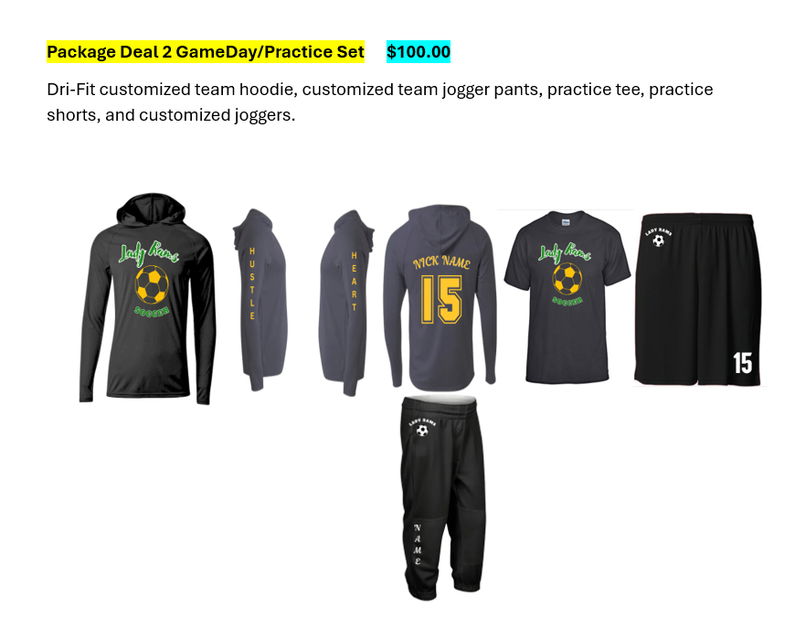 FMS Lady Rams Soccer Team Package