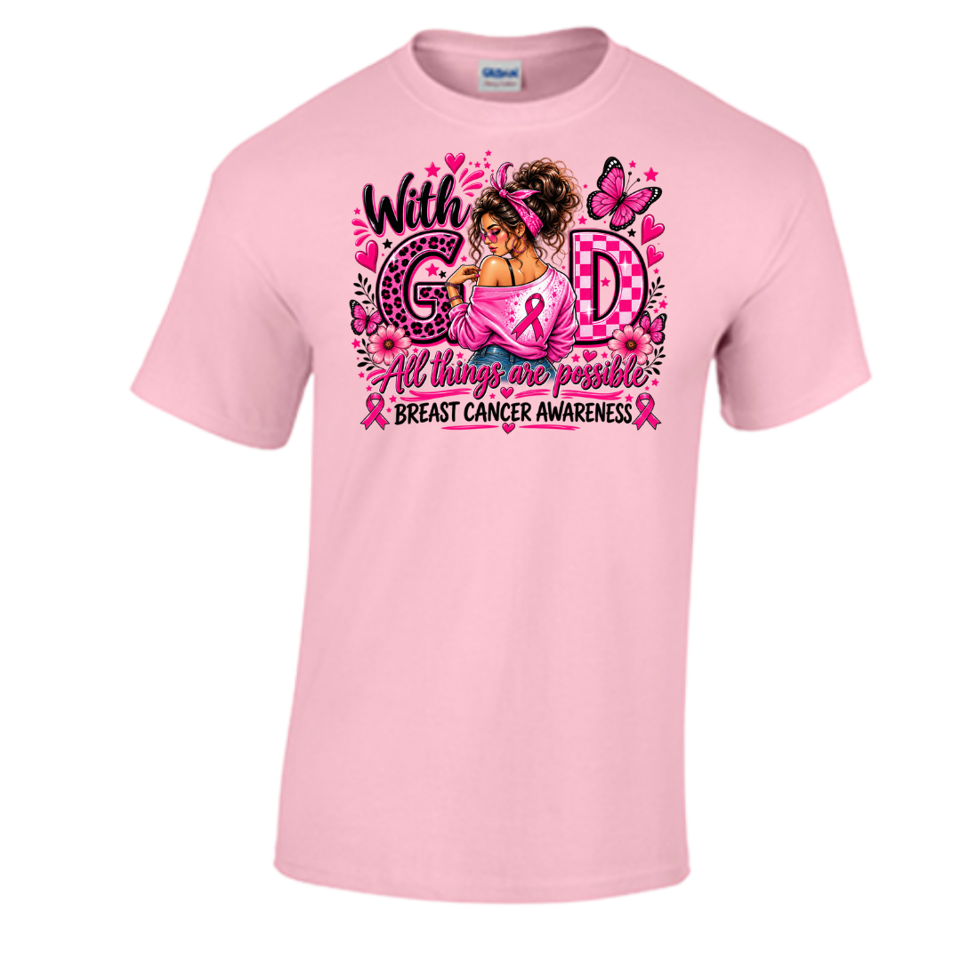 Unisex Short Sleeve T-Shirt (With God All Things are Possible Shirt, Breast Cancer Awareness T-Shirts)